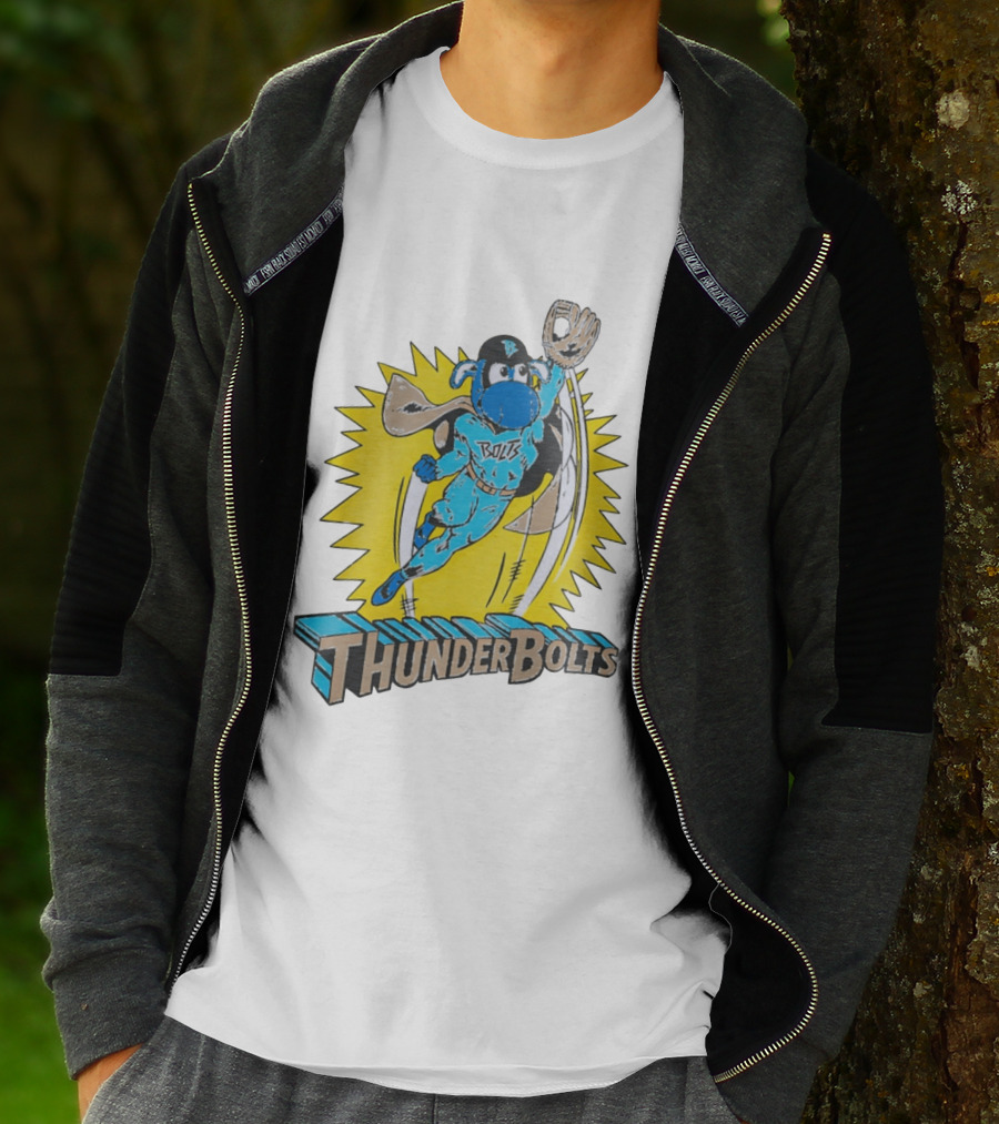 ThunderBolts Superhero Mascot Baseball Catcher T-Shirt