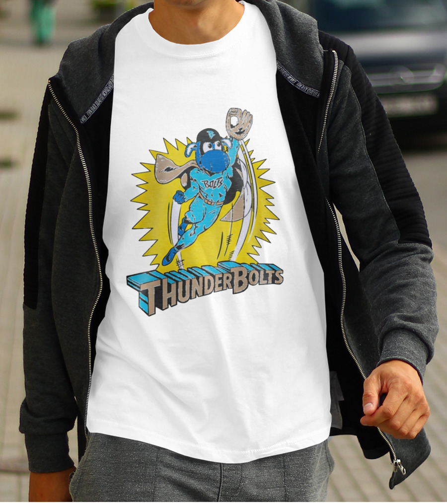 ThunderBolts Superhero Mascot Baseball Catcher T-Shirt