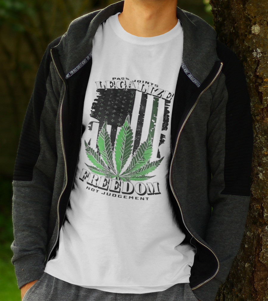 Legalize Freedom Pass Joints Not Judgment Marijuana Cannabis American Flag Leaf T-Shirt