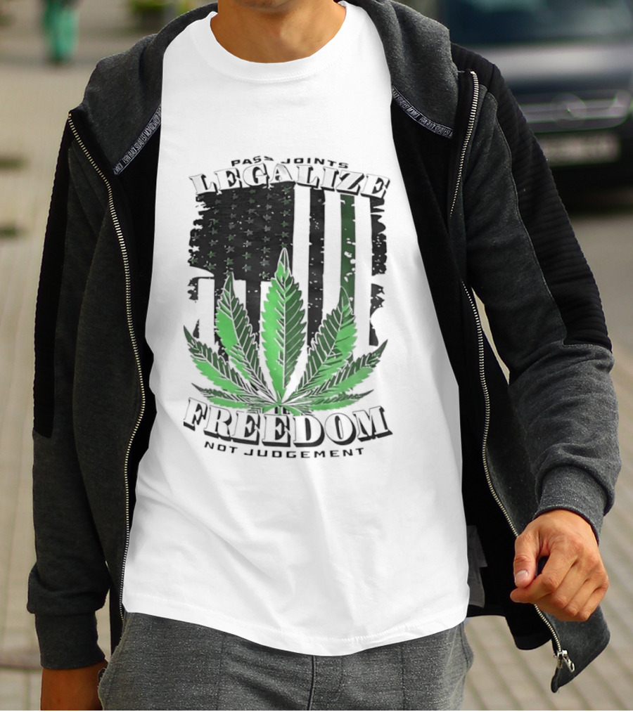 Legalize Freedom Pass Joints Not Judgment Marijuana Cannabis American Flag Leaf T-Shirt