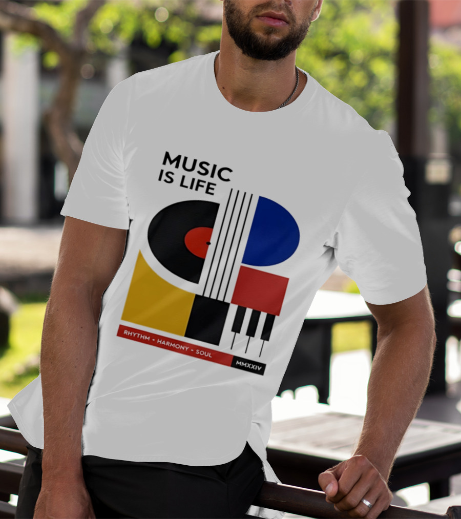 Music Is Life MMXXIV Rhythm Harmony Soul Vinyl Piano Abstract T-Shirt