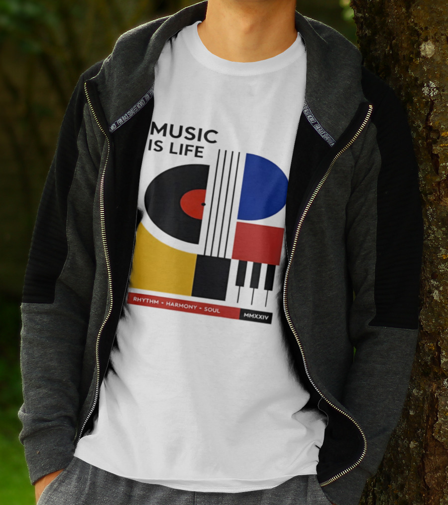 Music Is Life MMXXIV Rhythm Harmony Soul Vinyl Piano Abstract T-Shirt