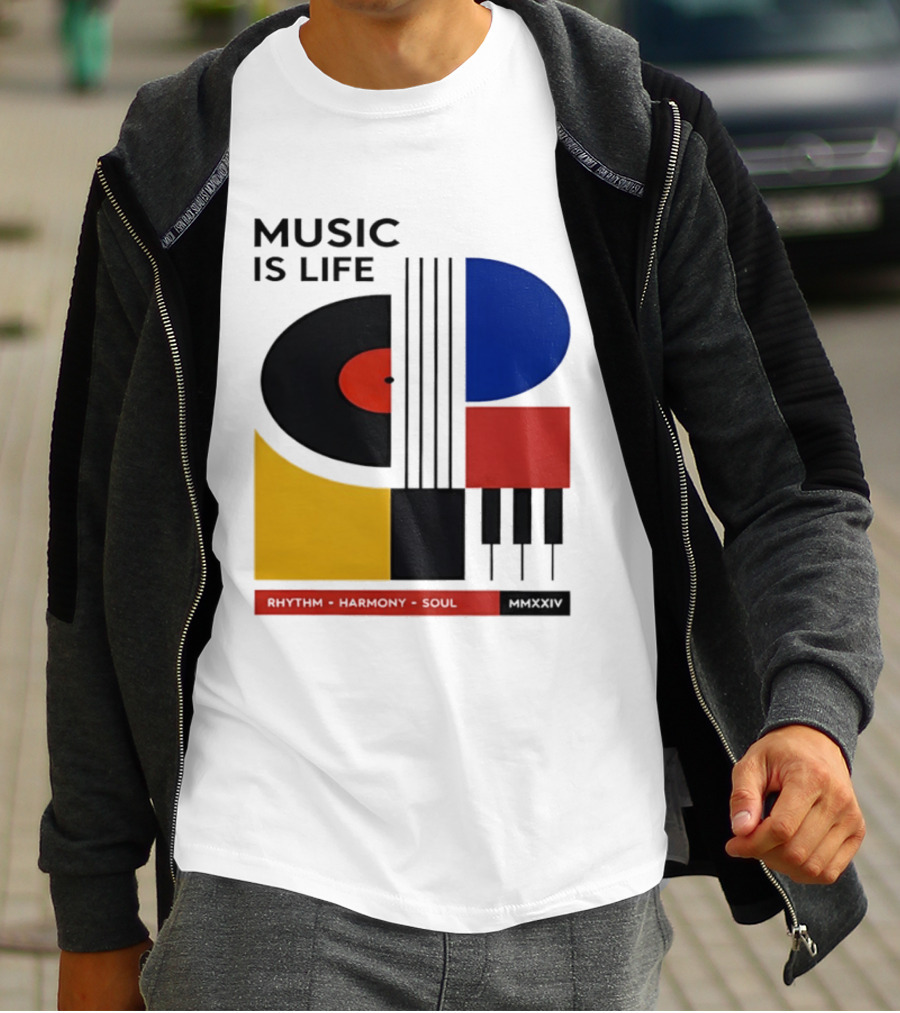 Music Is Life MMXXIV Rhythm Harmony Soul Vinyl Piano Abstract T-Shirt