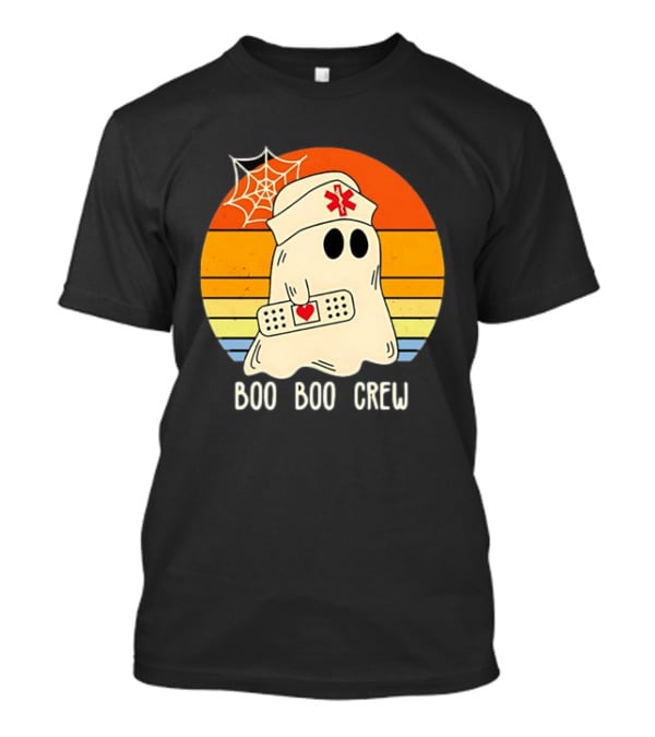 Boo Boo Crew Ghost Nurse Halloween Bandage Heart Spiderweb T-Shirt