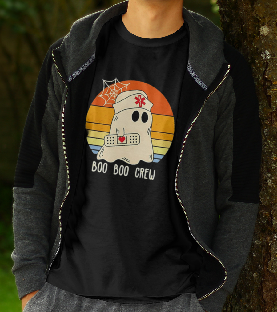 Boo Boo Crew Ghost Nurse Halloween Bandage Heart Spiderweb T-Shirt