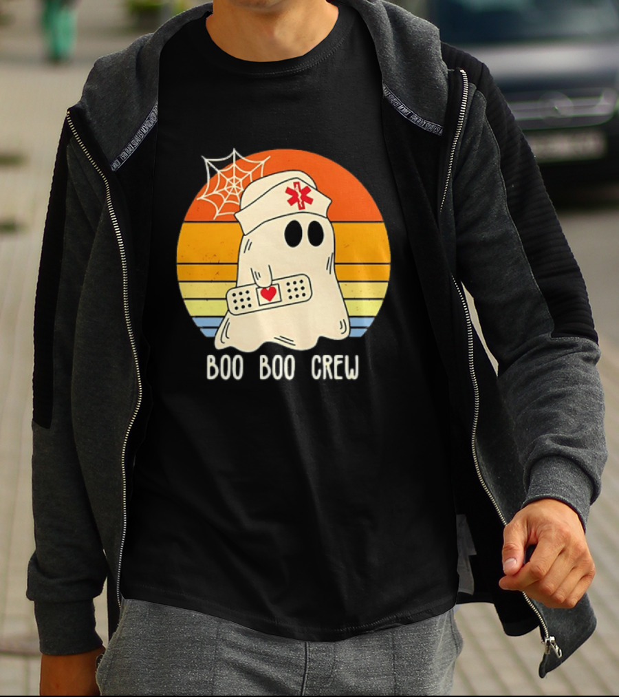 Boo Boo Crew Ghost Nurse Halloween Bandage Heart Spiderweb T-Shirt