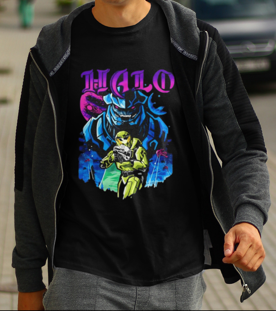 Halo Master Chief Arbiter Video Game Battle Scene T-Shirt