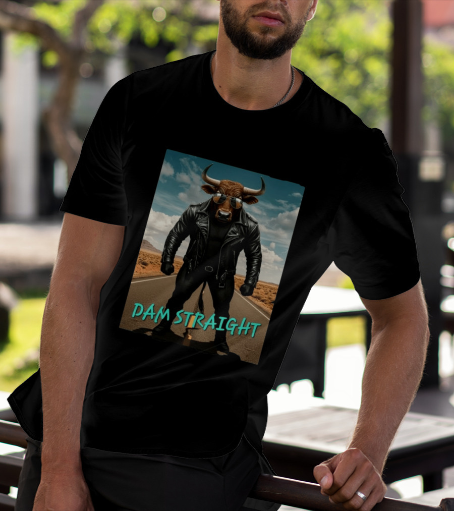 Dam Straight Charging Bull In Basquiat Style With Leather Jacket T-Shirt