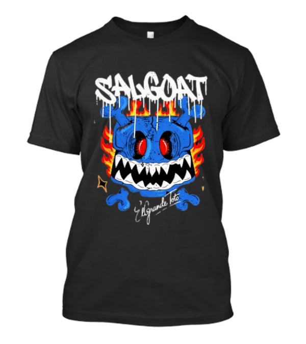 ElGrandeToto Salgoat Hip Hop Streetwear Blue Skull Flame T-Shirt