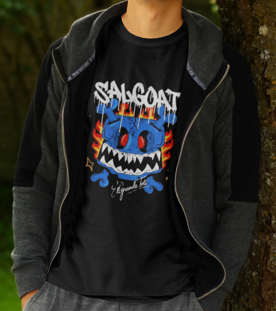 ElGrandeToto Salgoat Hip Hop Streetwear Blue Skull Flame T-Shirt