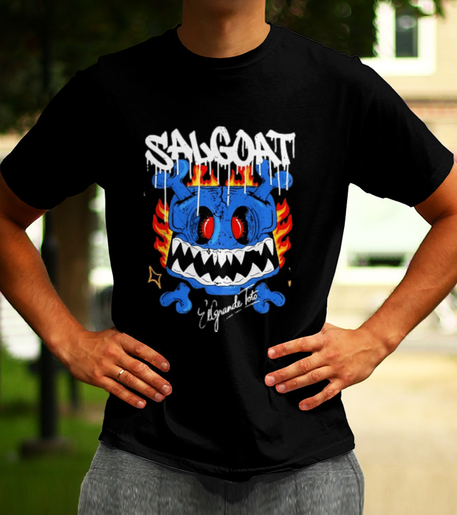 ElGrandeToto Salgoat Hip Hop Streetwear Blue Skull Flame T-Shirt
