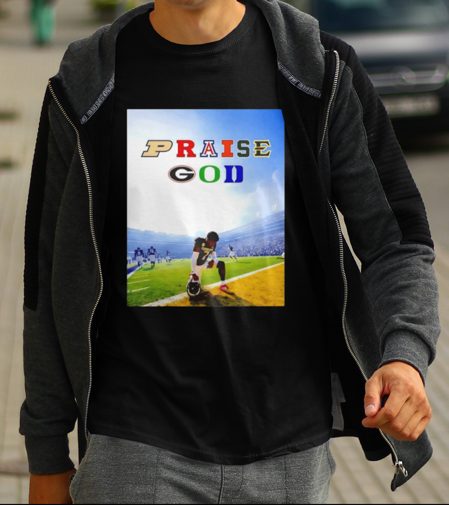 Texas AM Football Player No 7 Praise God Stadium Scene T-Shirt