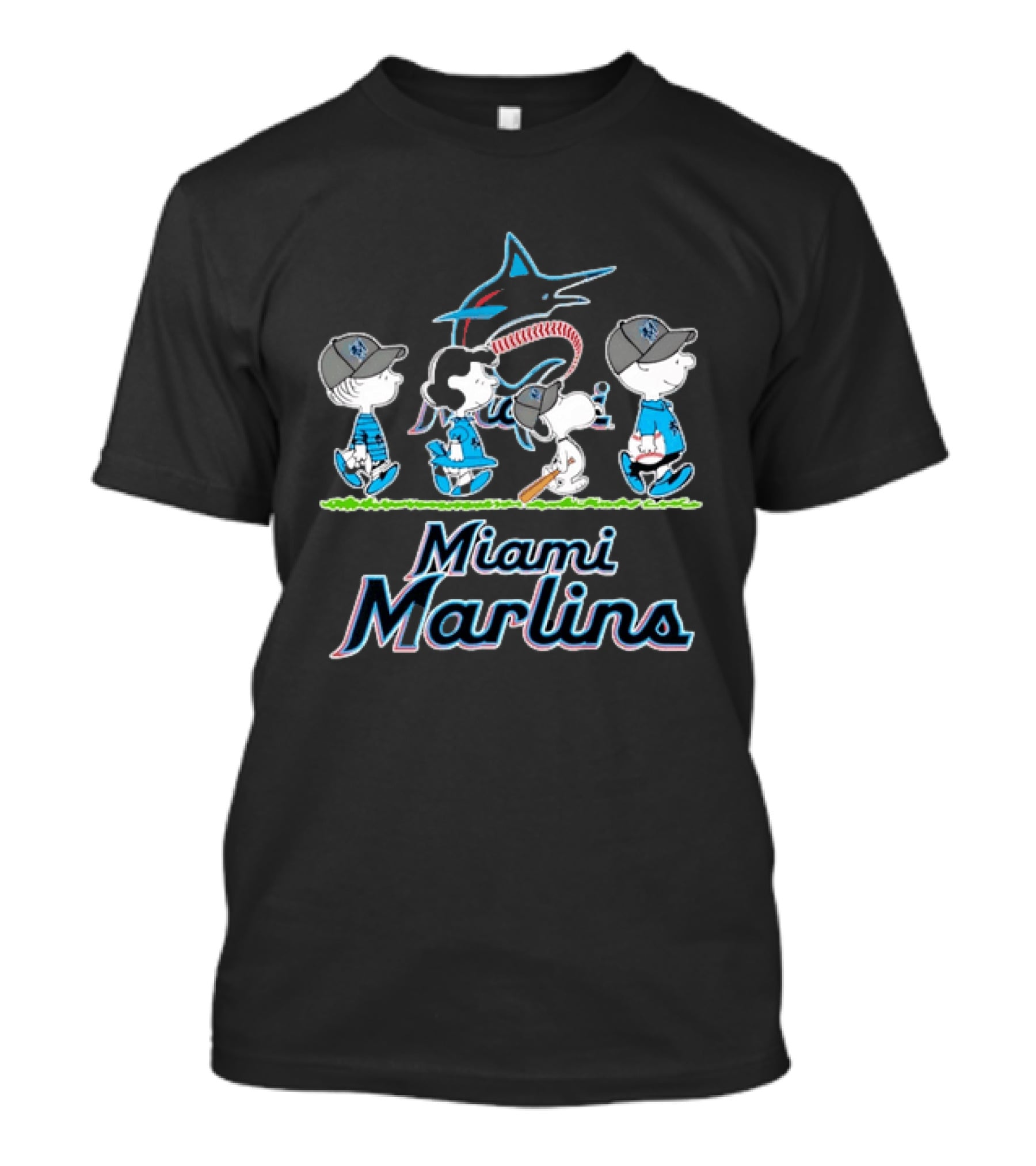 Miami Marlins Peanuts Characters Baseball Team T-Shirt