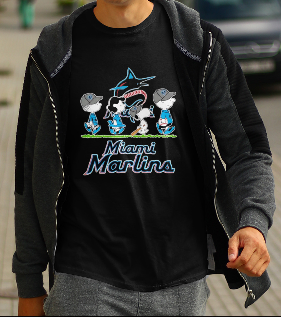 Miami Marlins Peanuts Characters Baseball Team T-Shirt
