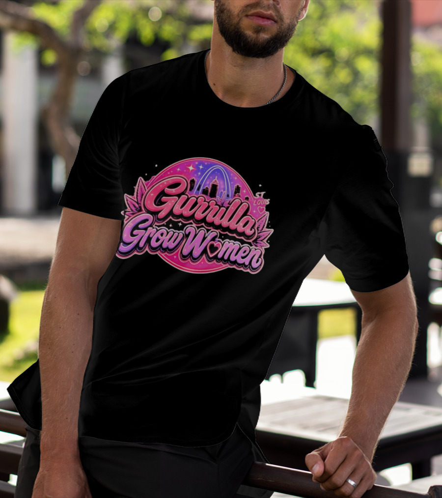 Gurrilla Grow Women St Louis Cannabis Cityscape Pink Sky Arch T-Shirt