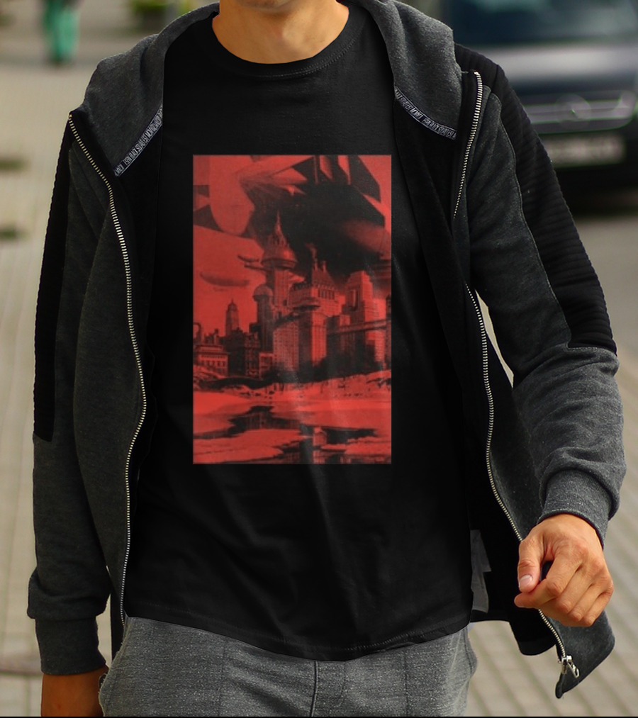The Barbarians Of California Megatons Pull Retro Futuristic Cityscape Airships T-Shirt