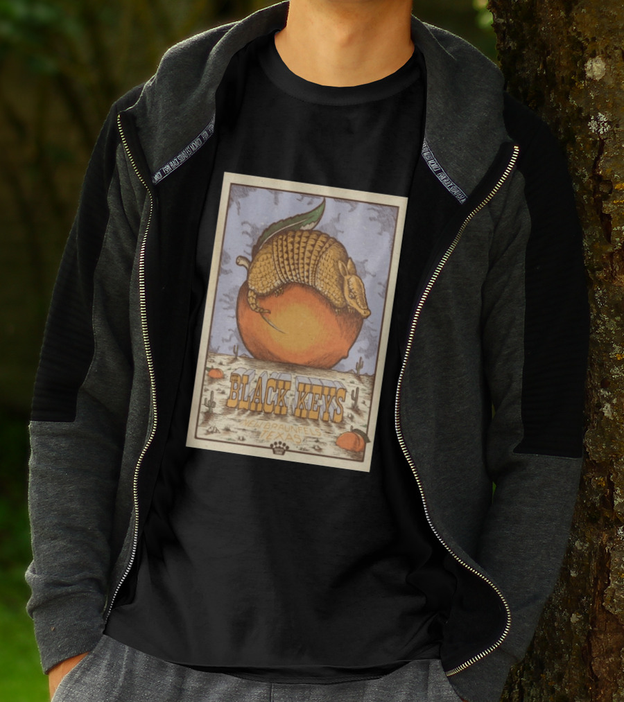 Black Keys Jul 25 2026 New Braunfels TX Armadillo Peach Cactus Desert Scene T-Shirt