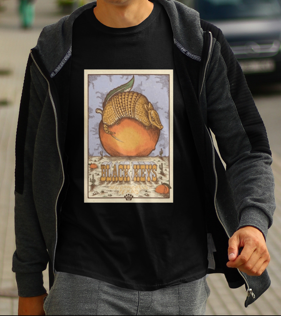 Black Keys Jul 25 2026 New Braunfels TX Armadillo Peach Cactus Desert Scene T-Shirt