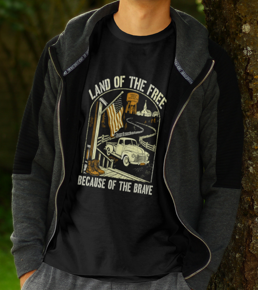 Land Of The Free Because Of The Brave American Patriotic Farm Truck With Flag And Country Landscape T-Shirt