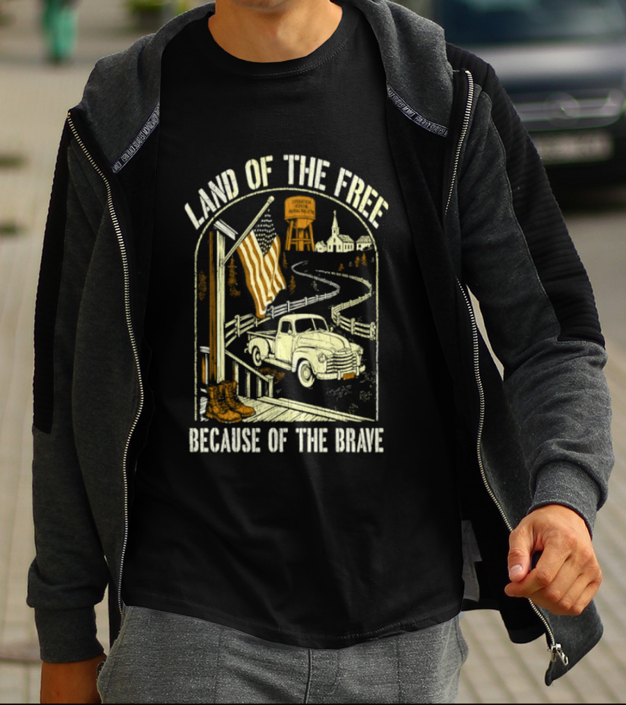 Land Of The Free Because Of The Brave American Patriotic Farm Truck With Flag And Country Landscape T-Shirt