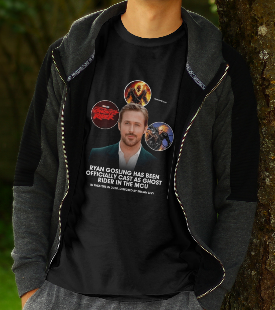 Ryan Gosling Cast As Ghost Rider In Marvel Cinematic Universe MCU 2028 Directed By Shawn Levy T-Shirt