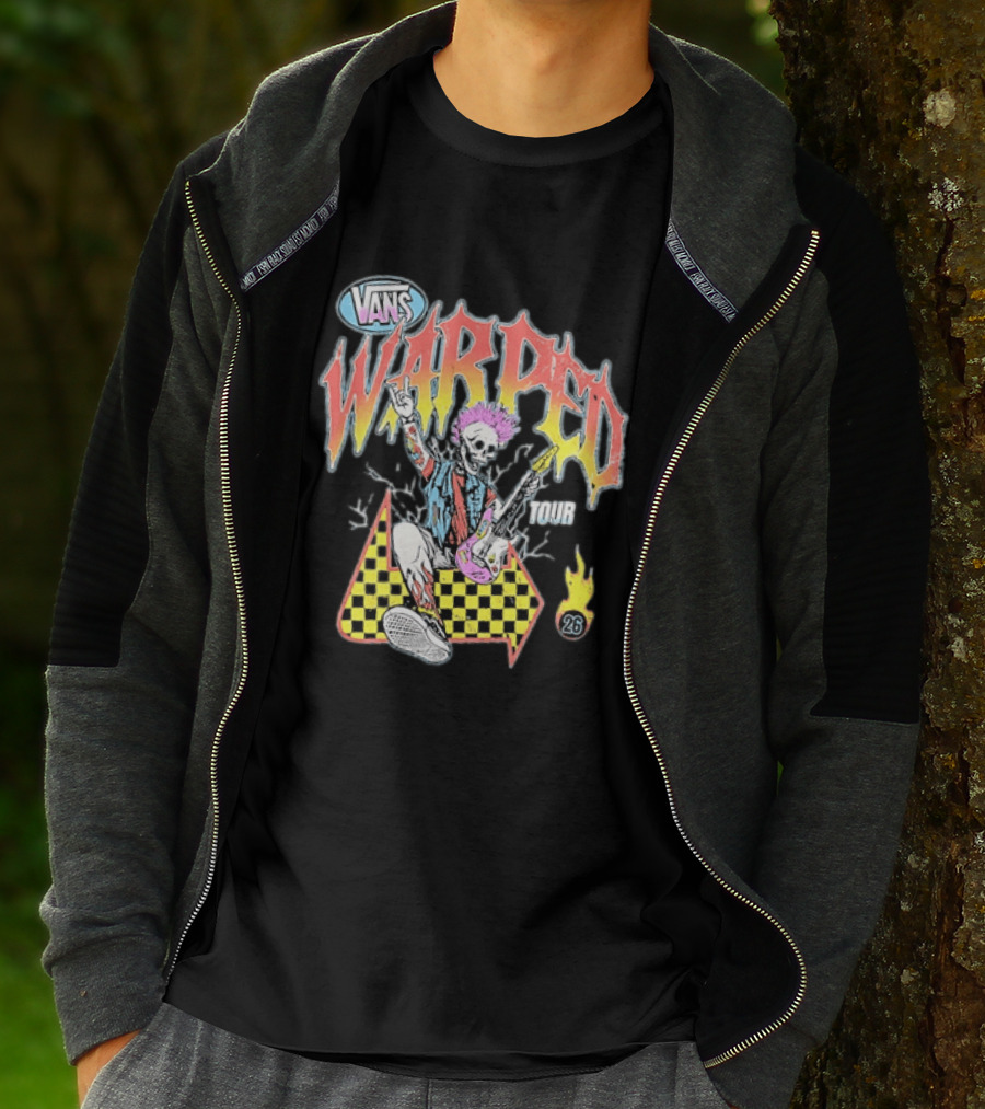 Vans Warped Tour 2026 Punk Rock Skeleton Guitarist With Colorful Mohawk T-Shirt