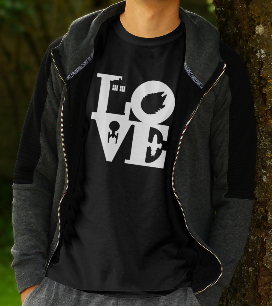 TARDIS Millennium Falcon Enterprise Serenity Sci Fi Love Mashup T-Shirt