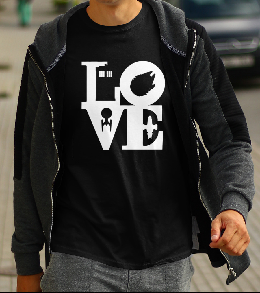 TARDIS Millennium Falcon Enterprise Serenity Sci Fi Love Mashup T-Shirt