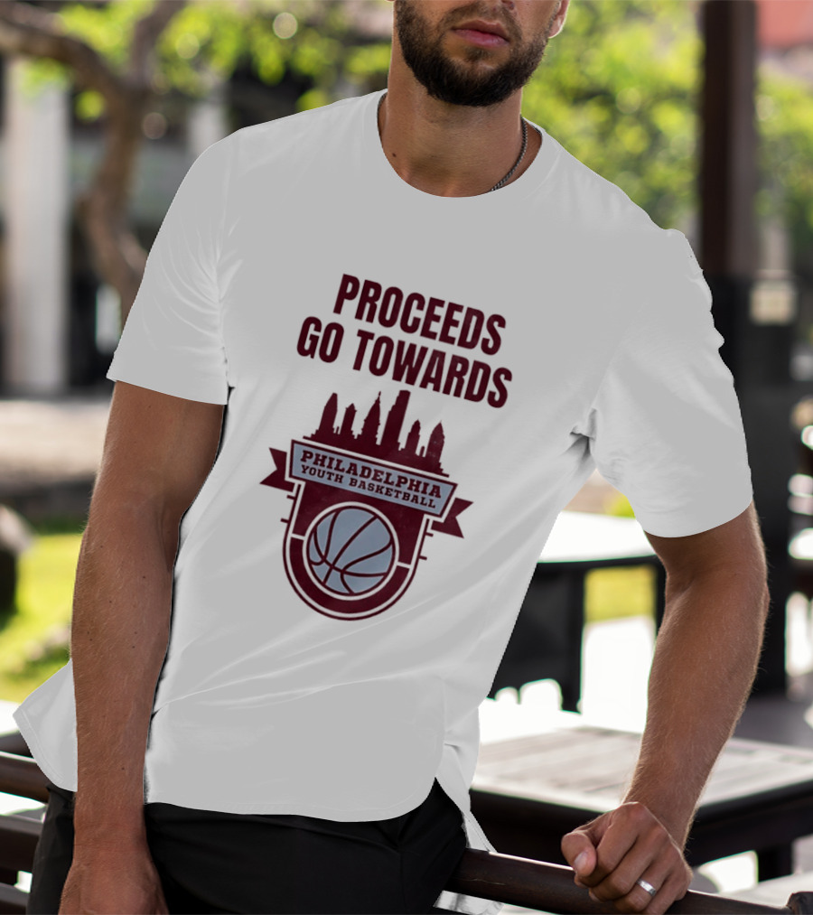 Philadelphia Youth Basketball Supporting Skyline And Ball T-Shirt