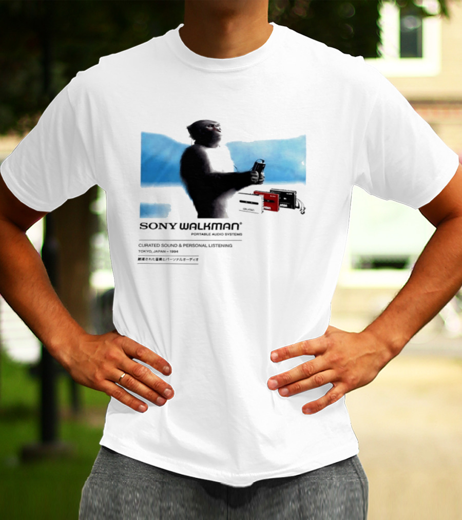 Sony Walkman Chimpanzee Tokyo Japan 1994 Curated Sound Personal Listening T-Shirt