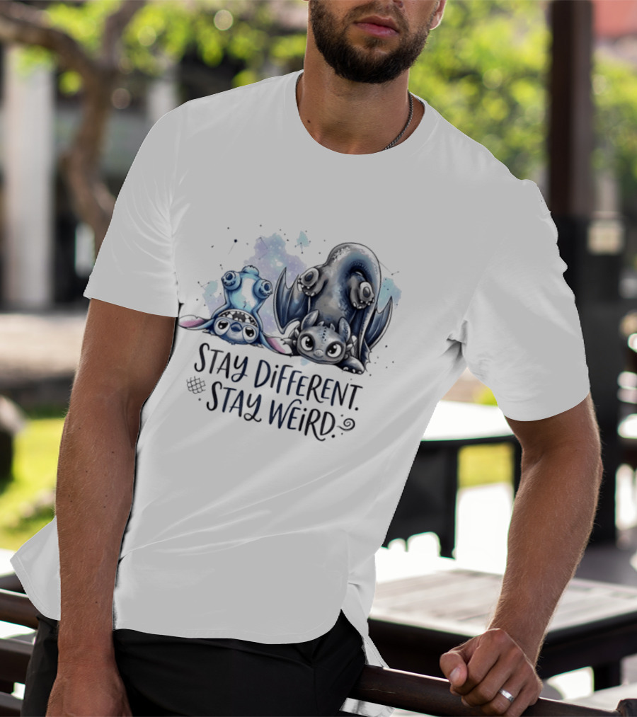 Stay Different Stay Weird Stitch And Toothless From Lilo And Stitch How To Train Your Dragon T-Shirt