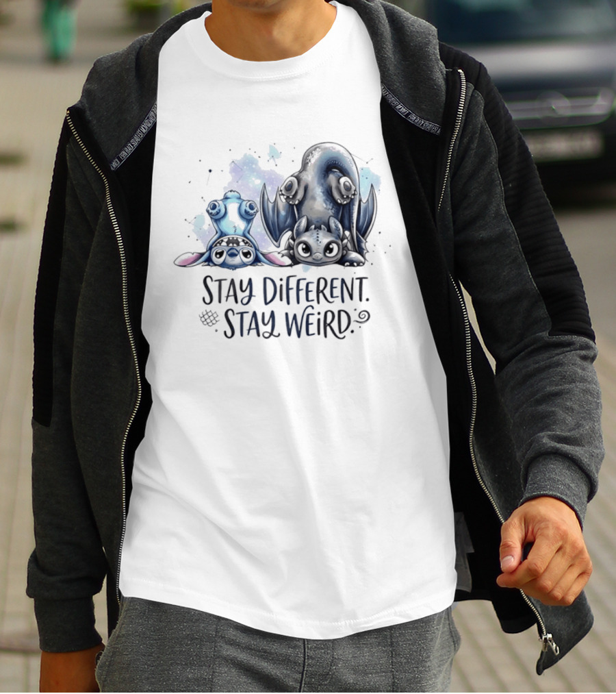Stay Different Stay Weird Stitch And Toothless From Lilo And Stitch How To Train Your Dragon T-Shirt