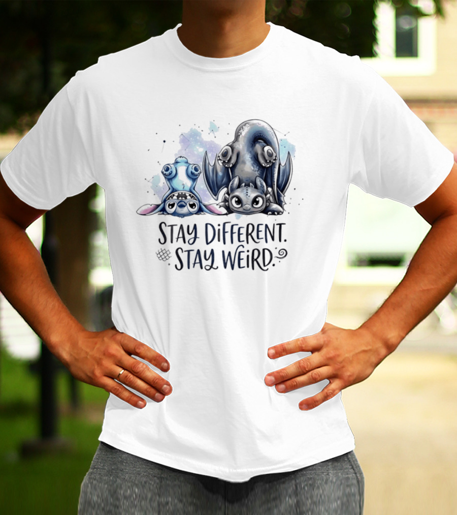 Stay Different Stay Weird Stitch And Toothless From Lilo And Stitch How To Train Your Dragon T-Shirt