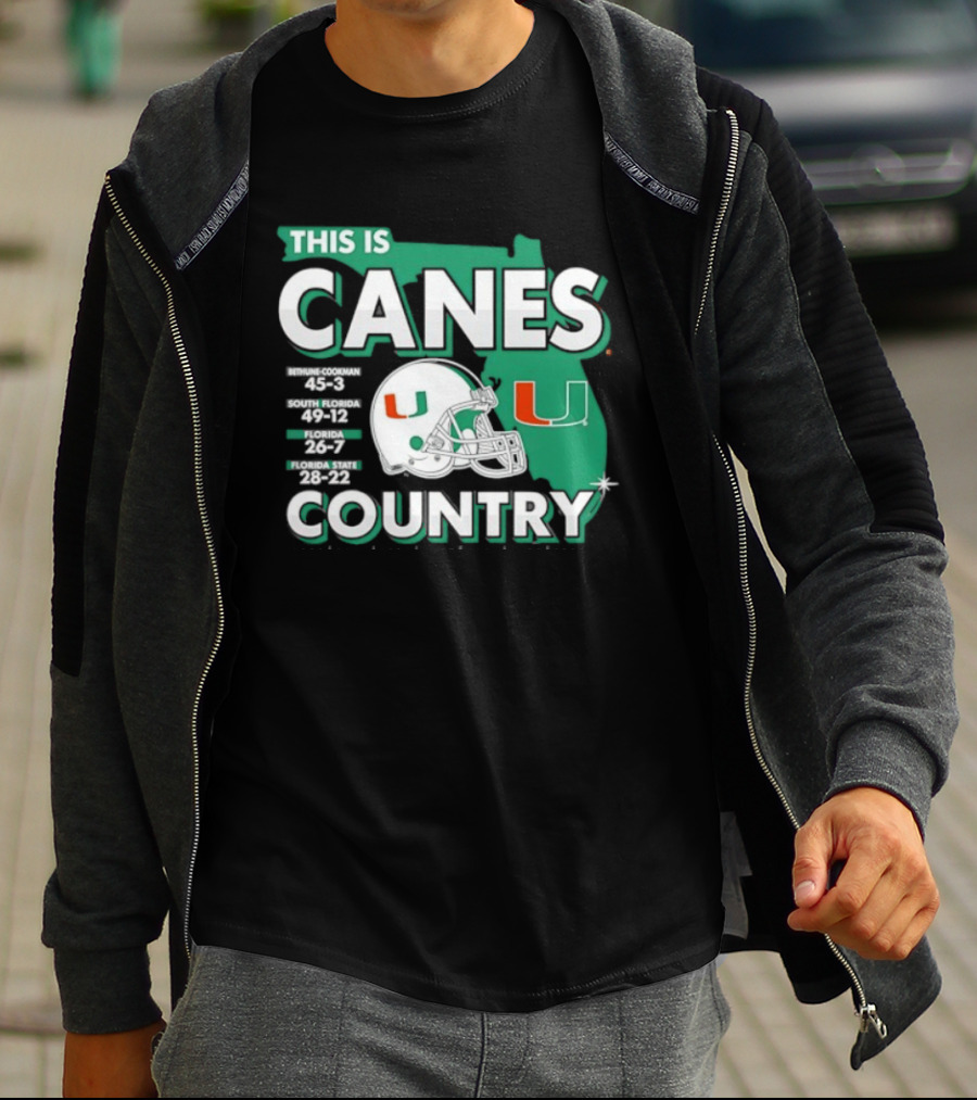 This Is Canes Country Miami Hurricanes Florida Map University Of Miami Football Helmet T-Shirt