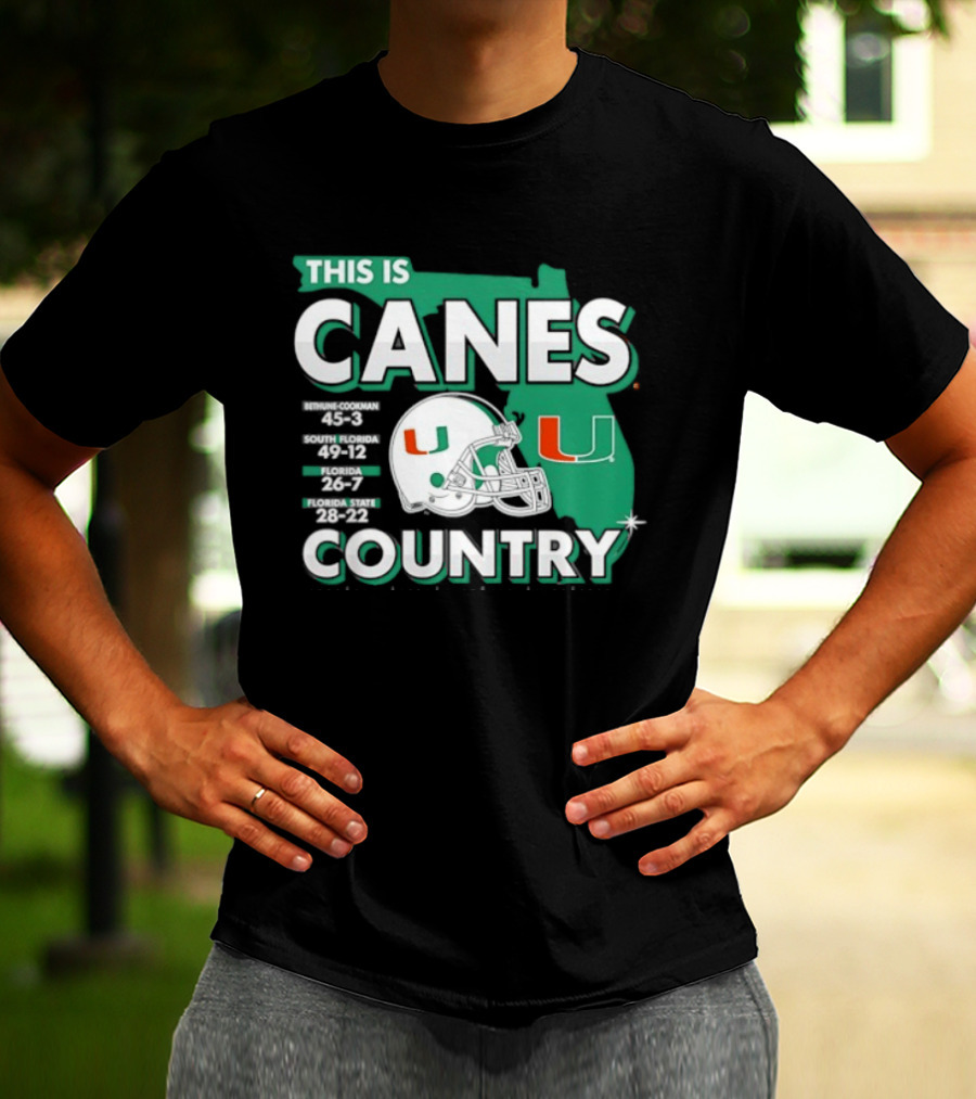 This Is Canes Country Miami Hurricanes Florida Map University Of Miami Football Helmet T-Shirt