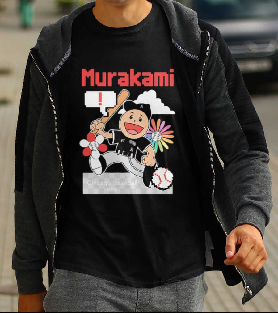 Murakami Chicago Baseball Munetaka Flower Baseball Cartoon T-Shirt