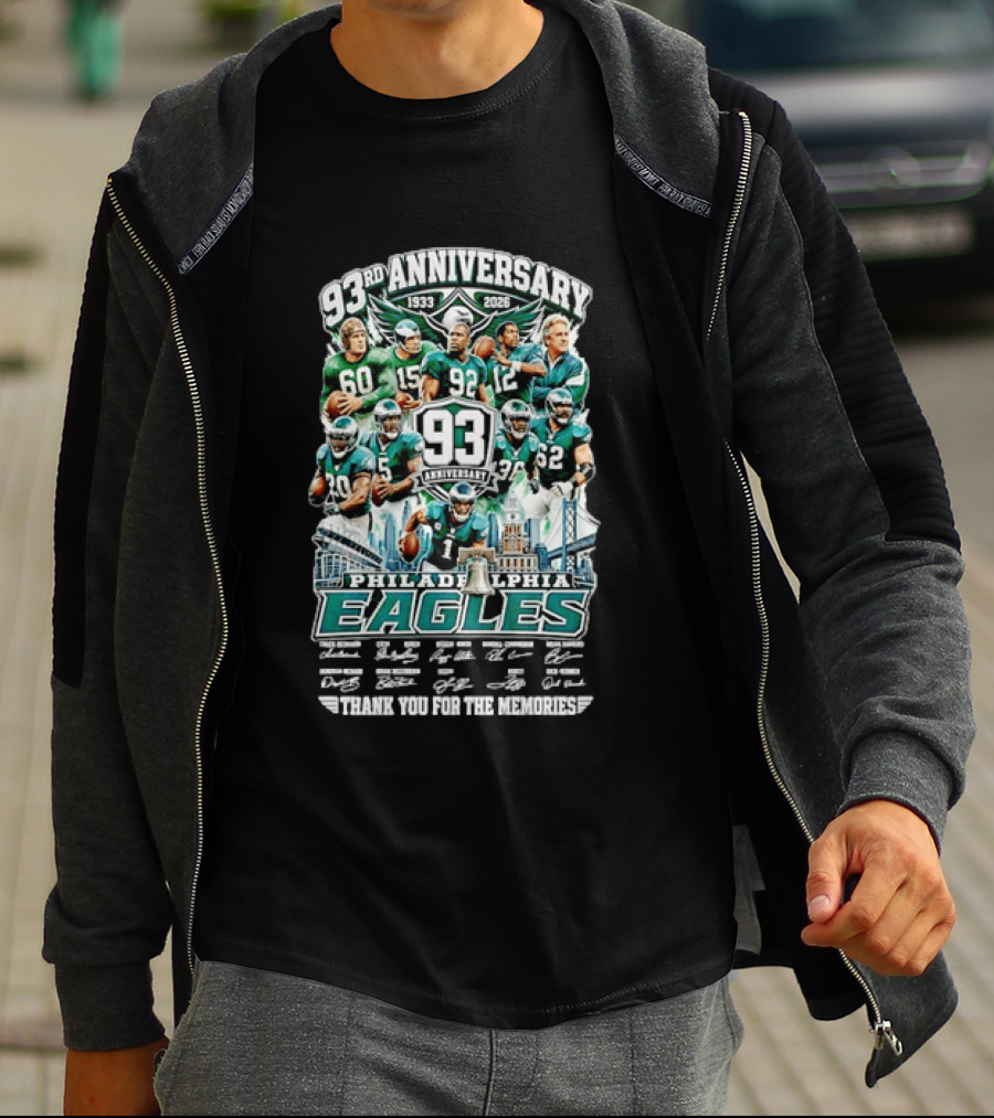 Philadelphia Eagles 93rd Anniversary 1933 2026 Thanks For The Memories With Signatures T-Shirt