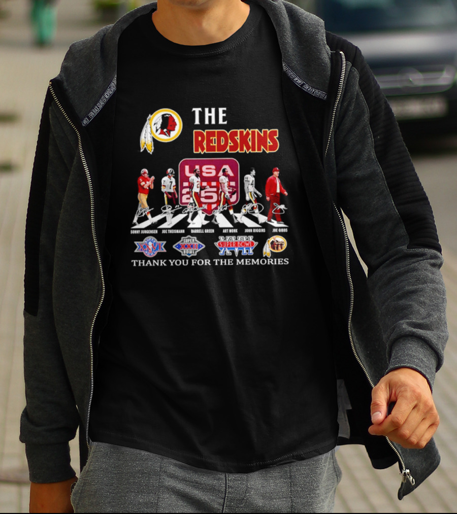 The Washington Redskins Legends Theismann Gibbs Jurgensen Green Monk Riggins Thank You For The Memories USA Redskins Super Bowl XVII XXII XXVI T-Shirt