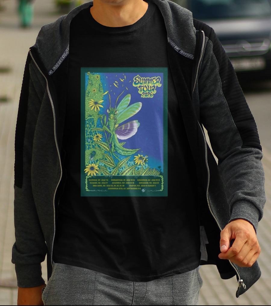 Phish Summer Tour 2026 Madison To Commerce City Dates Floral Grasshopper T-Shirt