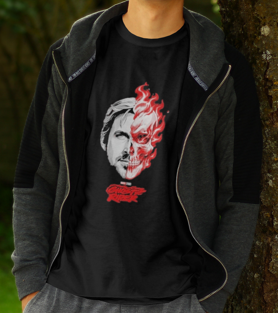 Ryan Gosling Ghost Rider 2028 Split Face Fiery Skull T-Shirt