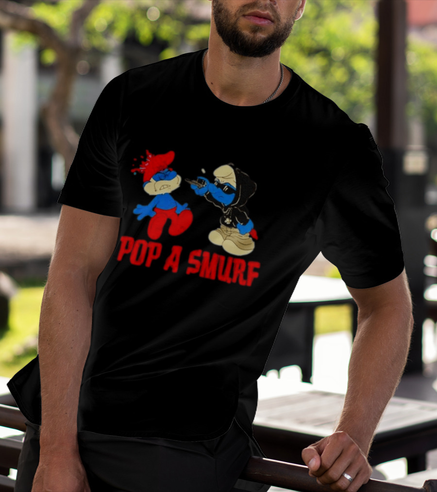 Pop A Smurf Gangster Cartoon Characters In Street T-Shirt