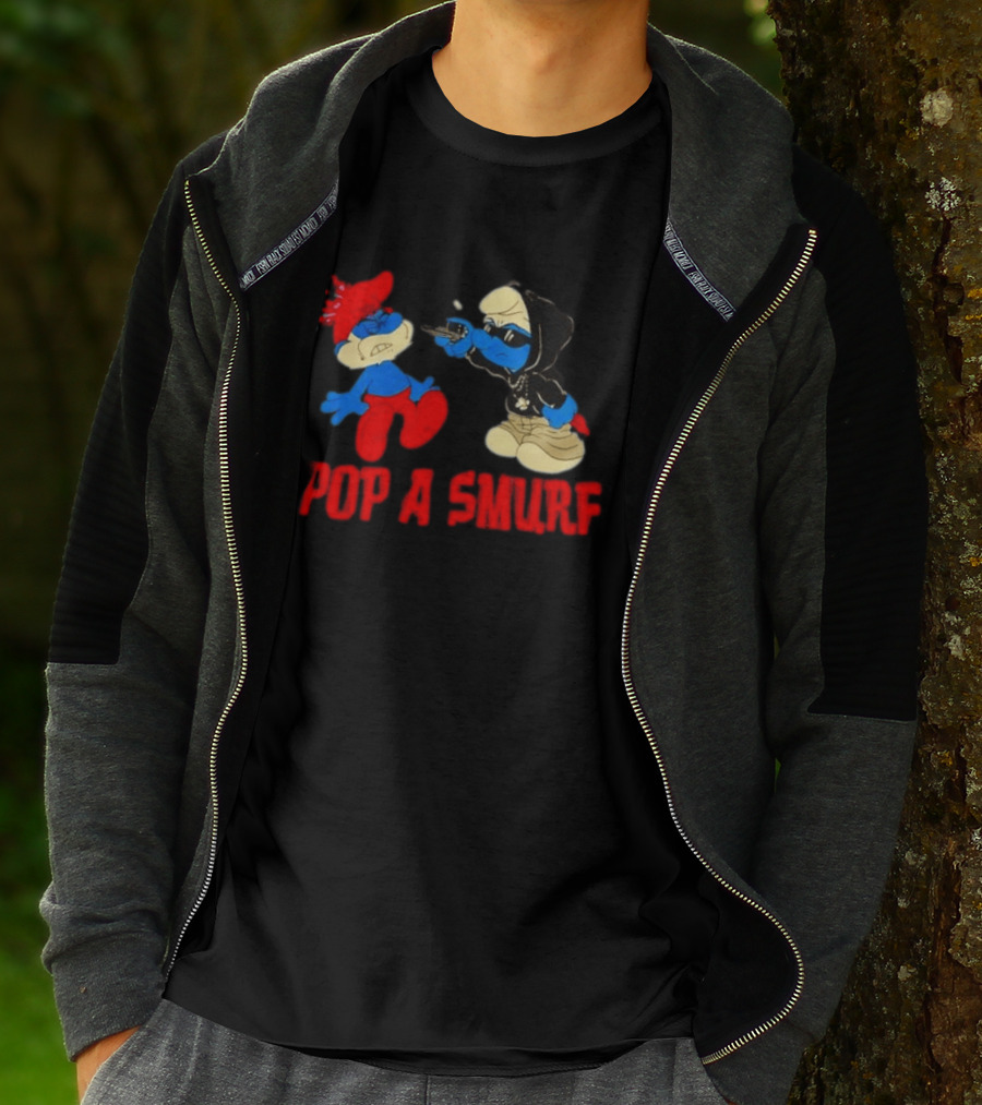 Pop A Smurf Gangster Cartoon Characters In Street T-Shirt