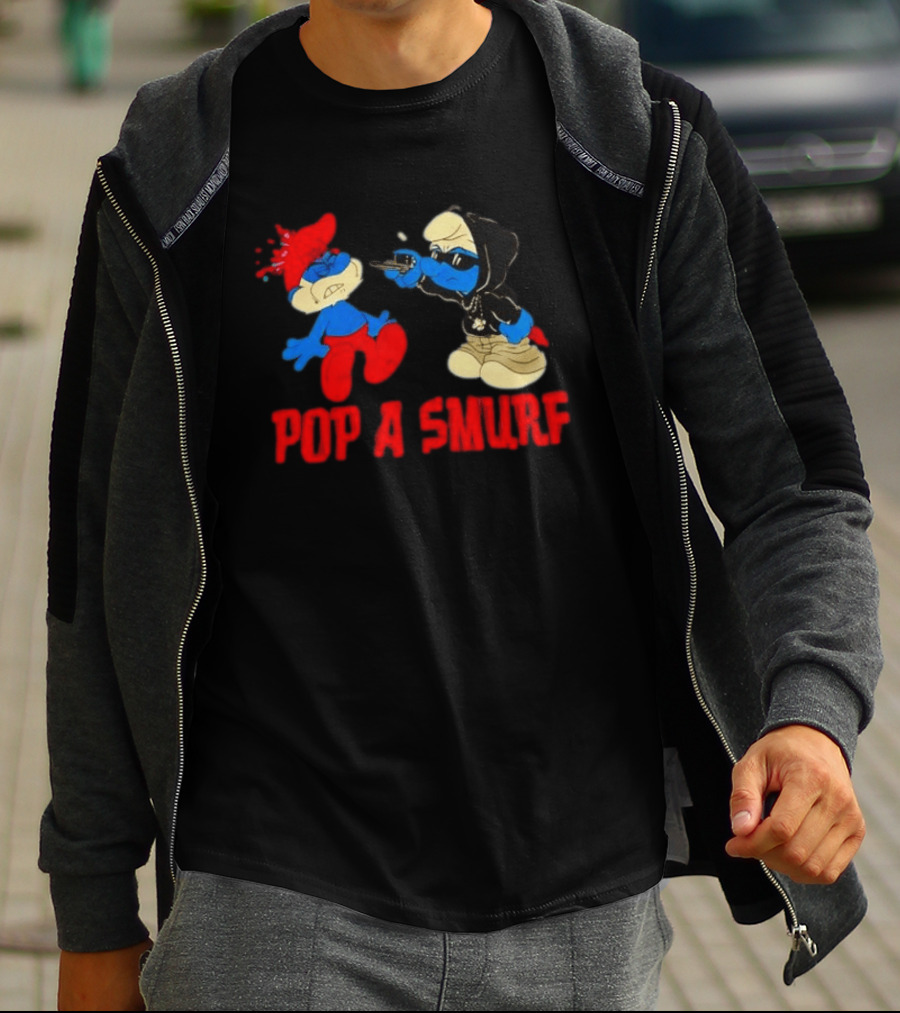 Pop A Smurf Gangster Cartoon Characters In Street T-Shirt