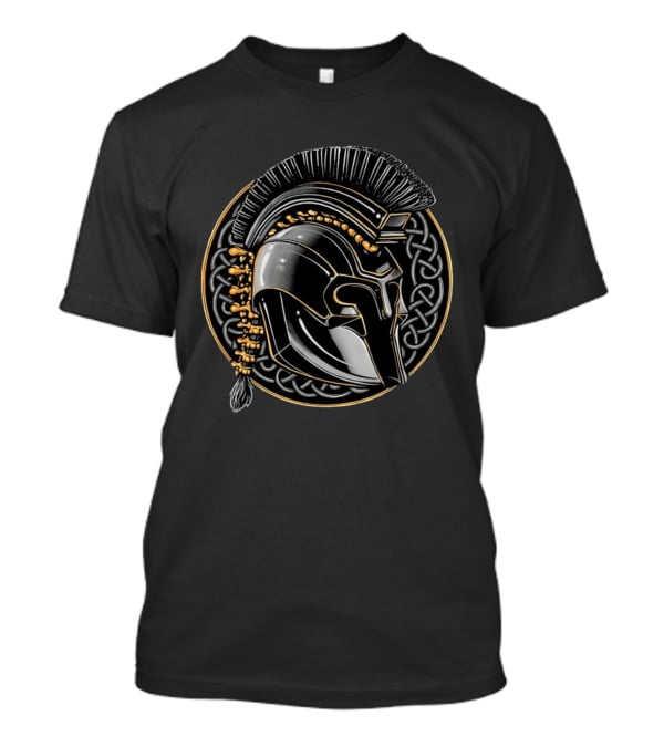 Spartan Helmet Celtic Knot Motif With Braided Spinal Column T-Shirt