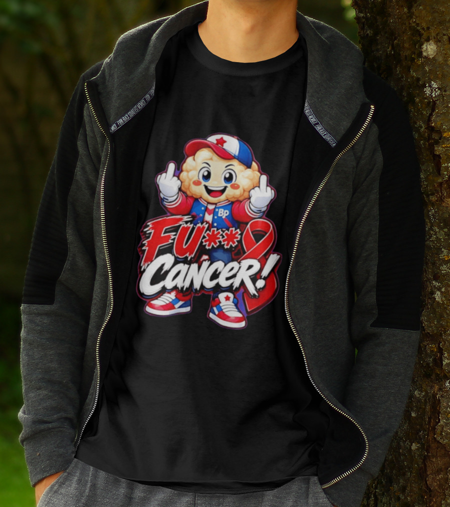 Cancer Awareness With Cauliflower Character And Red Ribbon T-Shirt