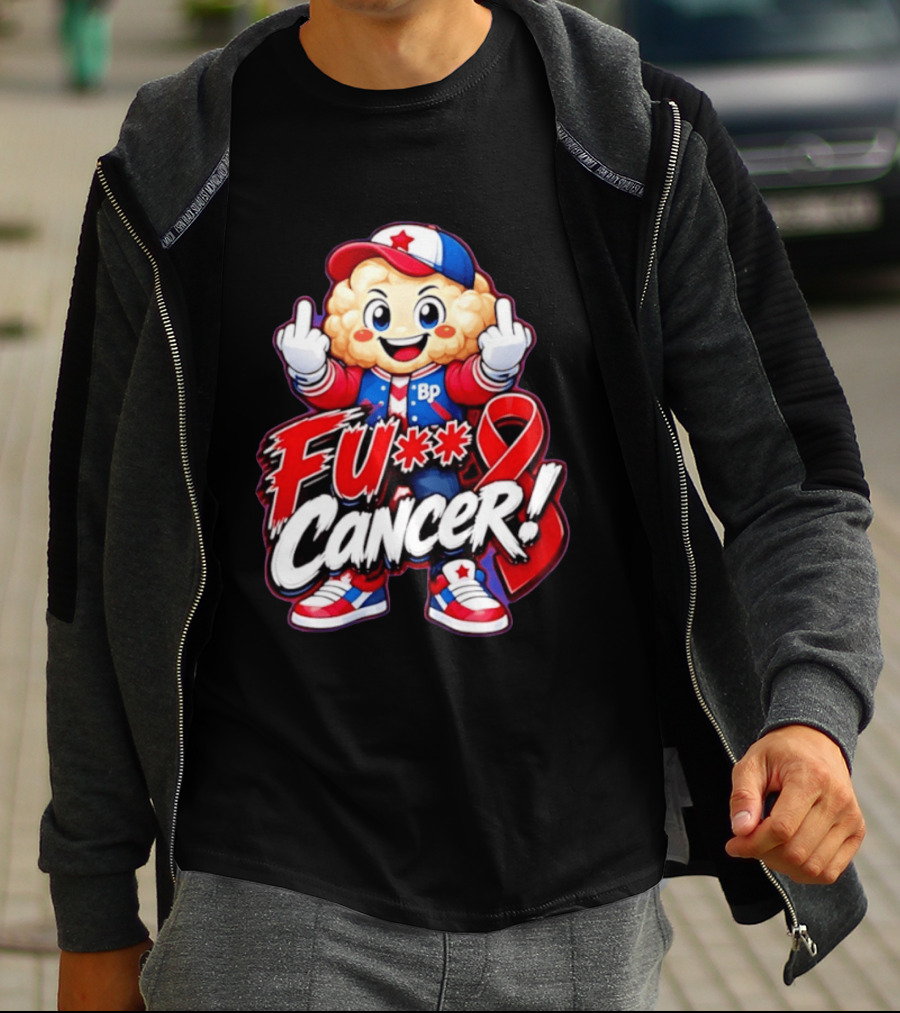 Cancer Awareness With Cauliflower Character And Red Ribbon T-Shirt