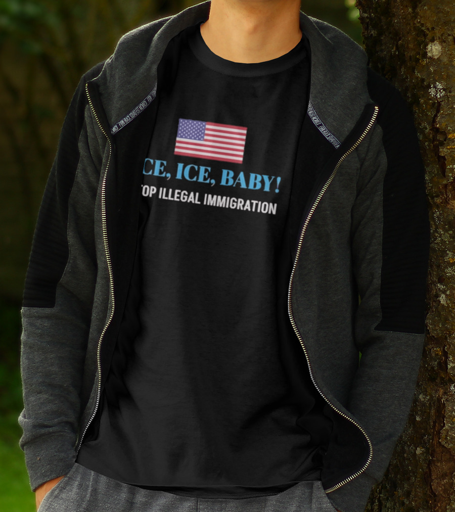 ICE ICE BABY Stop Illegal Immigration USA Flag T-Shirt