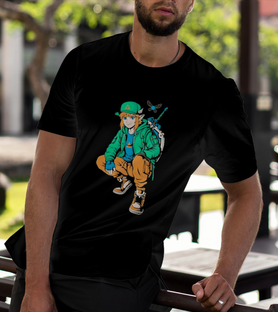 Link Legend Of Zelda Streetwear Style With Sword And Navi T-Shirt