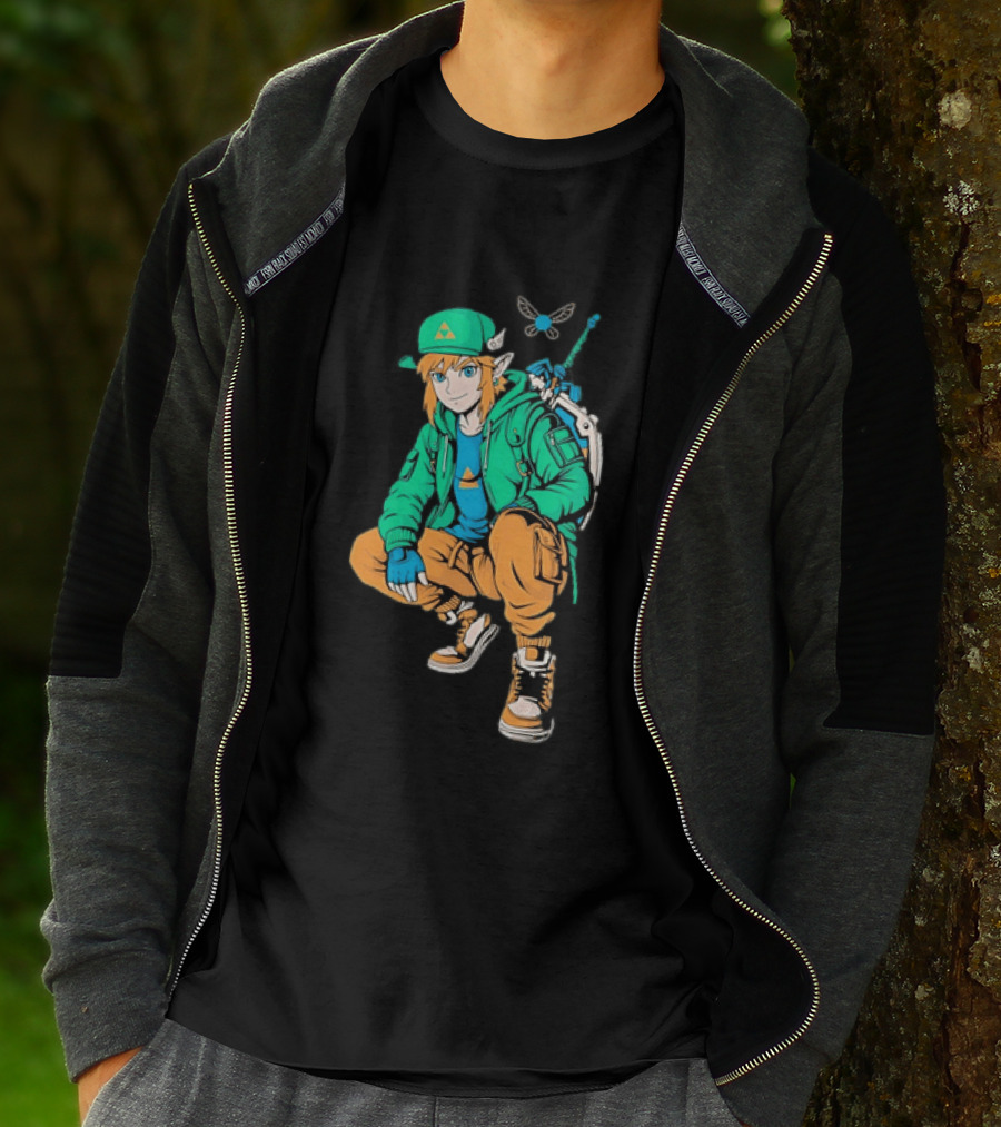 Link Legend Of Zelda Streetwear Style With Sword And Navi T-Shirt