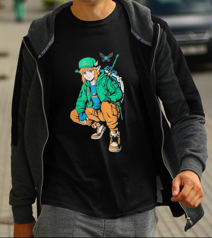 Link Legend Of Zelda Streetwear Style With Sword And Navi T-Shirt
